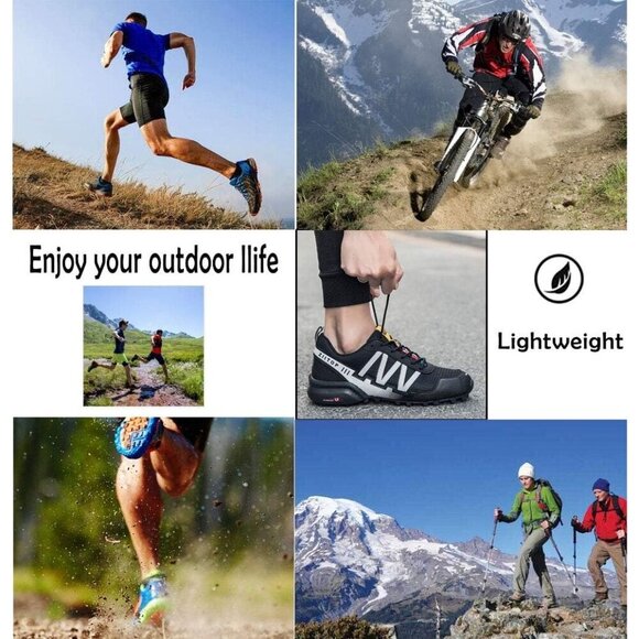 Mens Black White Waterproof Walking Hiking  Running Non-Slip All-Terrain Shoes - Picture 7 of 7